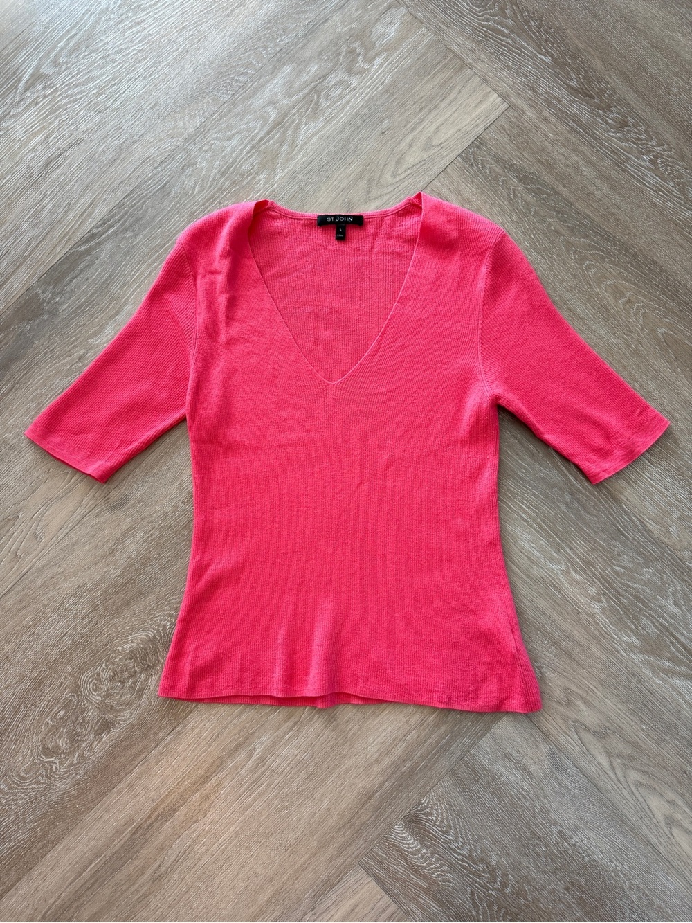 Coral St. John V Neck Knit Top Wool Silk Blend Size L